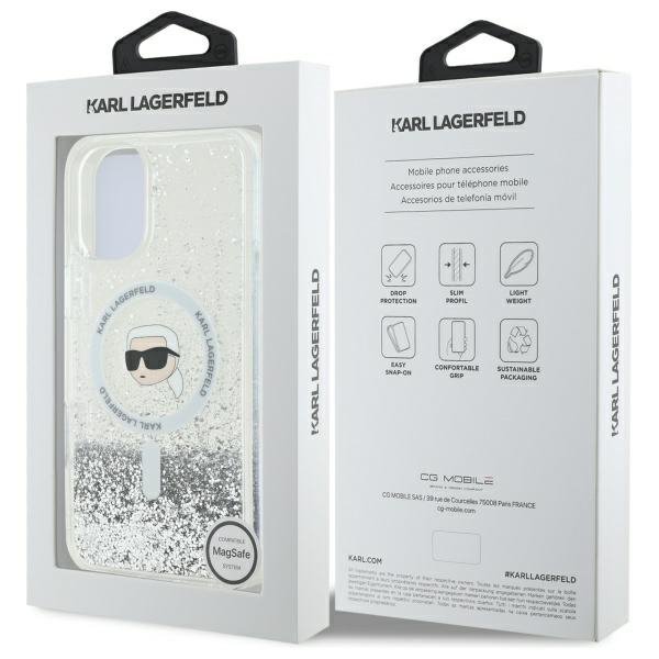 Karl Lagerfeld KLHMP16SLGKISGH iPhone 16 6.1&quot; hardcase transparent Liquid Glitter Karl Head Magsafe