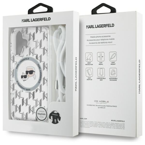 Karl Lagerfeld KLHMP16SHCKCKLCT iPhone   16 6.1&quot; transparent hardcase IML Crossbody Monogram Karl & Choupette Head MagSafe