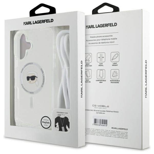 Karl Lagerfeld KLHMP16SHCKHNT iPhone 16  6.1&quot; hardcase transparent Crossbody IML Karl Head Magsafe