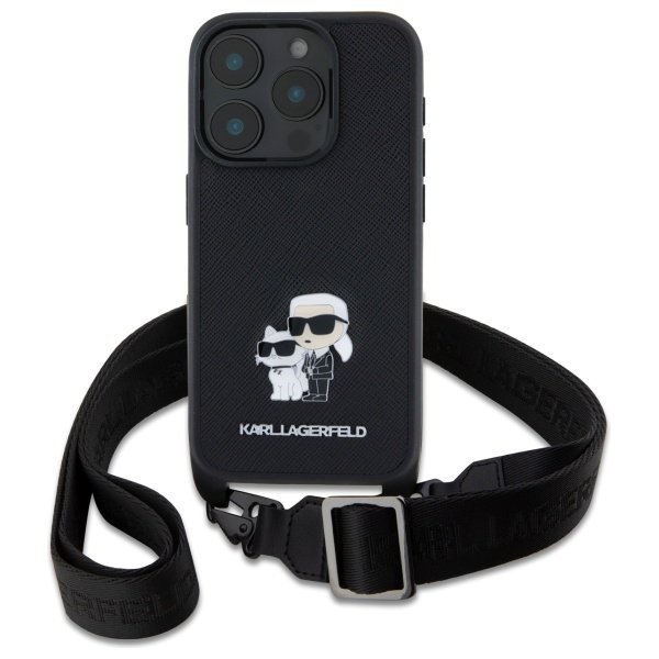 Karl Lagerfeld KLHCP16LSAKCPBK iPhone 16 Pro 6.3&quot; czarny/black hardcase Saffiano Karl&Choupette Metal Pin CBDY Strap
