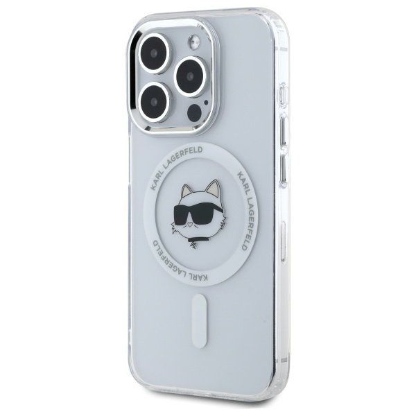 Karl Lagerfeld KLHMP15LHLSCHH iPhone 15  Pro 6.1&quot; biały/white hardcase IML Metal Choupette Head MagSafe
