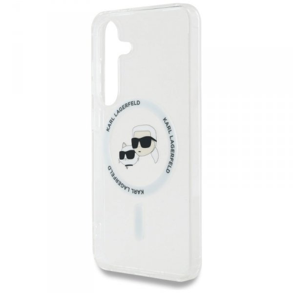 Etui Karl Lagerfeld Button Karl & Choupette Heads Printed Logo MagSafe do Samsung Galaxy S25 biały