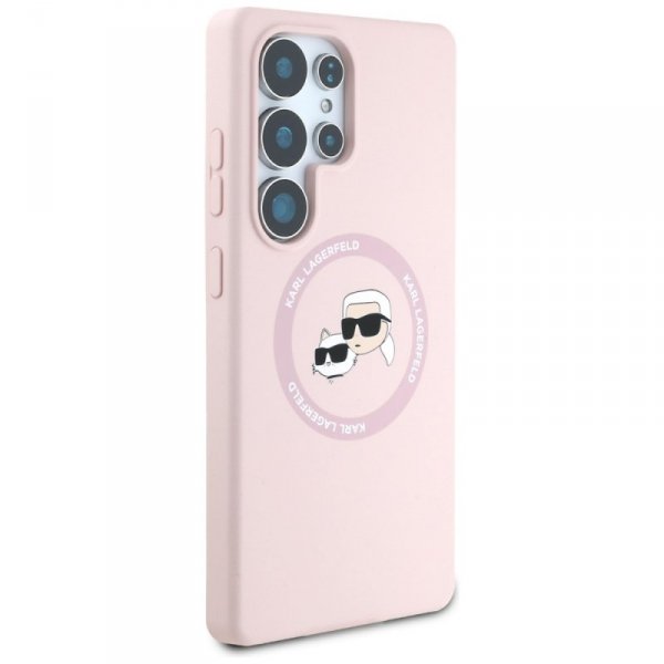 Etui Karl Lagerfeld Silicone Double      Heads And Circle MagSafe do Samsung Galaxy S25 Ultra różowy