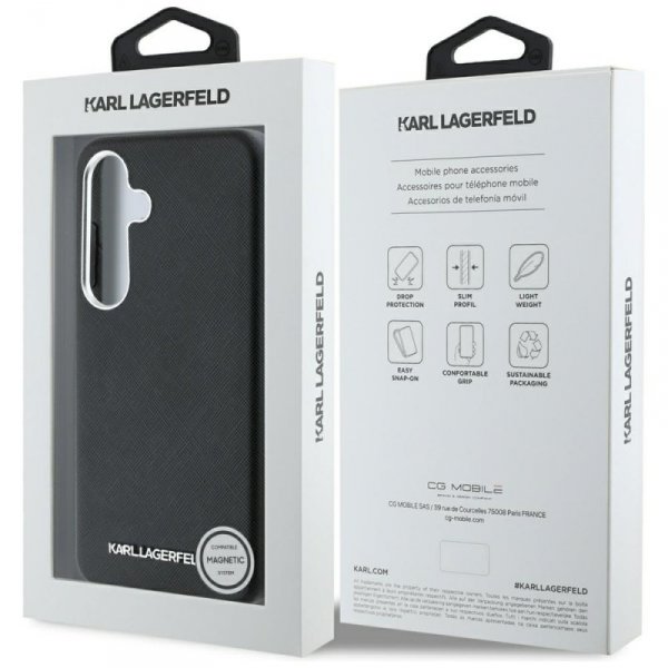 Etui Karl Lagerfeld Saffiano Full        Wrapped Elongated Metal Logo MagSafe do Samsung Galaxy S25 czarny