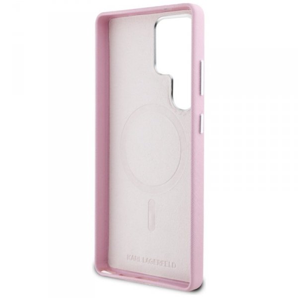 Etui Karl Lagerfeld Saffiano Full        Wrapped Elongated Metal Logo MagSafe do Samsung Galaxy S25 Ultra różowy