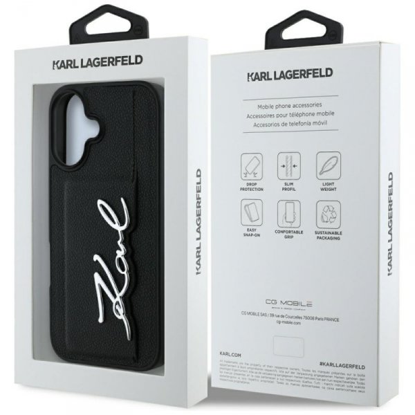 Etui Karl Lagerfeld HC Grained PU        Cardslot Metal Signature do iPhone 16 czarny