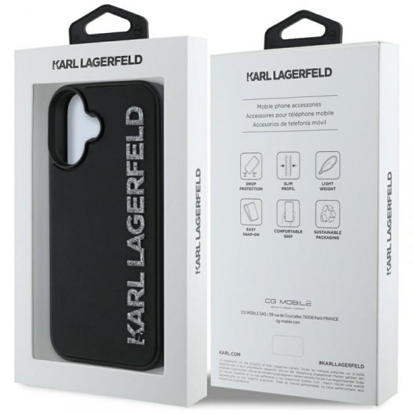 Etui Karl Lagerfeld HC 3D Rubber         Elongated Glitter do iPhone 16 czarny