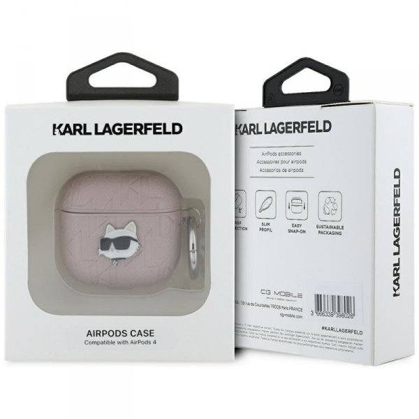 Etui Karl Lagerfeld Monogram Choupette   Head do AirPods 4 różowy