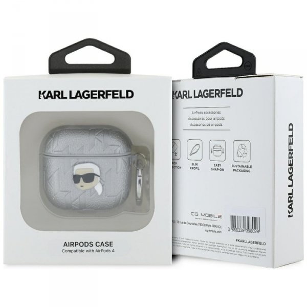 Etui Karl Lagerfeld Monogram Karl Head   do AirPods 4 srebrny