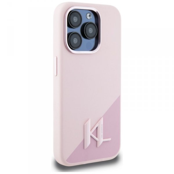 Etui Karl Lagerfeld Silicone Shadow      Metal Initial MagSafe do iPhone 15 Pro różowy