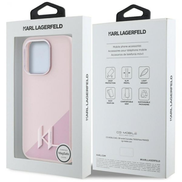 Etui Karl Lagerfeld Silicone Shadow      Metal Initial MagSafe do iPhone 15 Pro Max różowy