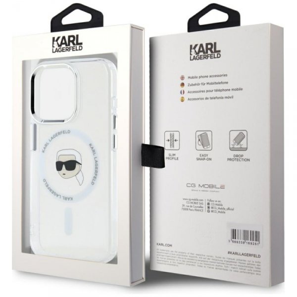 Etui Karl Lagerfeld IML Metal Karl Head  MagSafe do iPhone 15 Pro Max biały