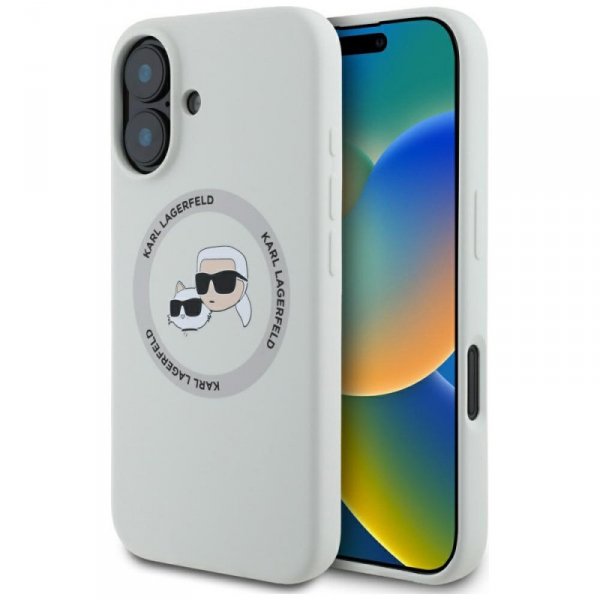 Etui Karl Lagerfeld Silicone Double      Heads And Circle MagSafe do iPhone 16 beżowy