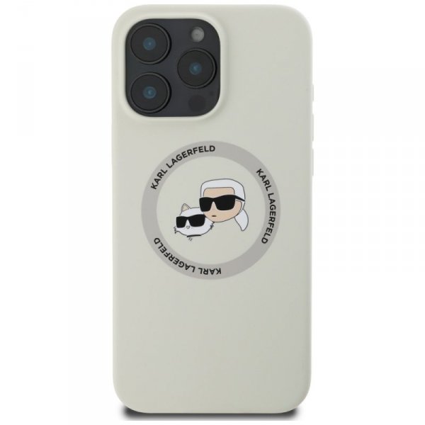 Etui Karl Lagerfeld Silicone Double      Heads And Circle MagSafe do iPhone 16 Pro Max beżowy