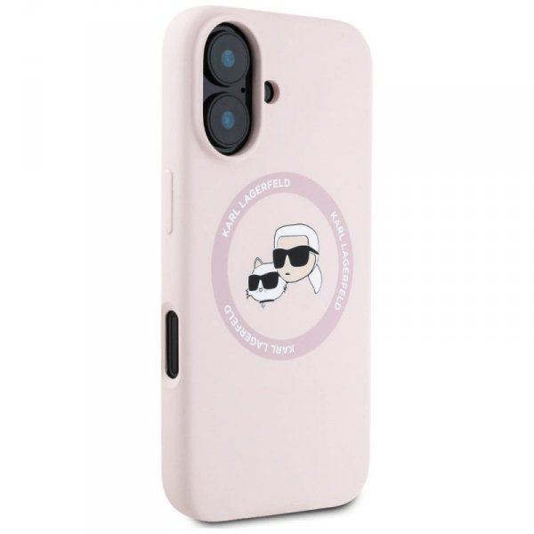 Etui Karl Lagerfeld Silicone Double      Heads And Circle MagSafe do iPhone 16 różowy