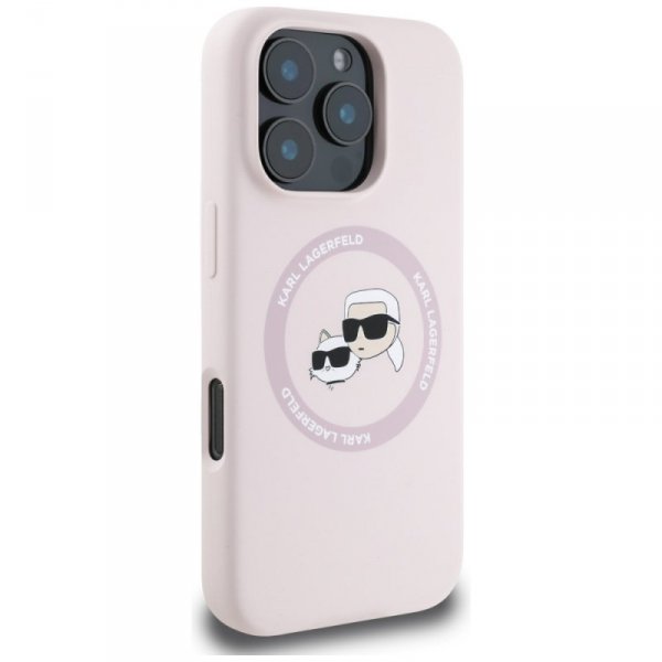 Etui Karl Lagerfeld Silicone Double      Heads And Circle MagSafe do iPhone 16 Pro Max różowy