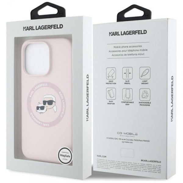 Etui Karl Lagerfeld Silicone Double      Heads And Circle MagSafe do iPhone 16 Pro Max różowy
