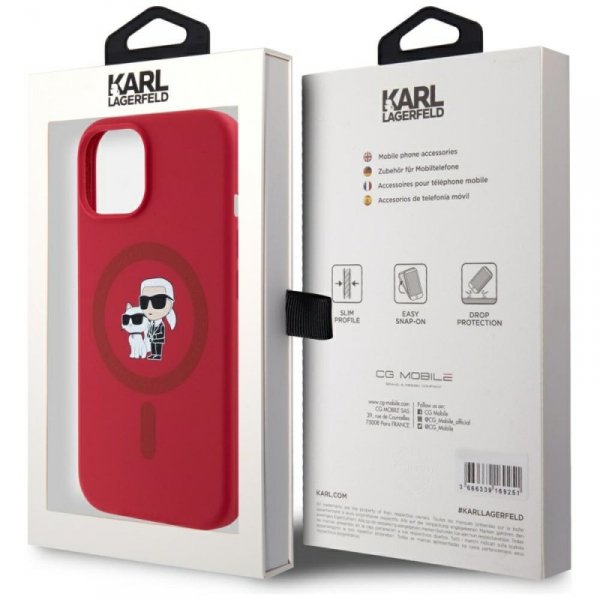 Etui Karl Lagerfeld Silicone             Karl&Choupette Heads Ring MagSafe do iPhone 15 czerwony