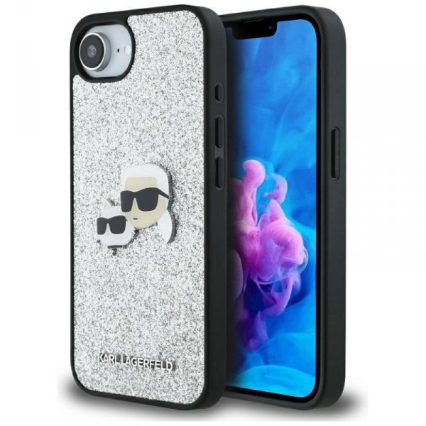 Etui Karl Lagerfeld Fixed Glitter Ikonik Metal Pin do iPhone 16e srebrny