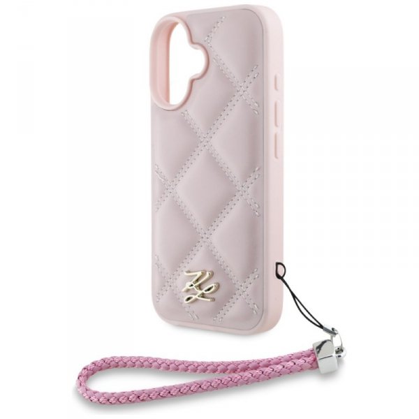 Etui Karl Lagerfeld Quilted Initial Logo & Chain Strap do iPhone 16 różowy