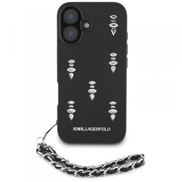 Etui Karl Lagerfeld Saffiano Crystals    w/Chain do iPhone 16 czarny