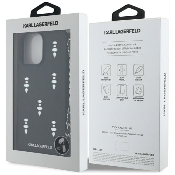 Etui Karl Lagerfeld Saffiano Crystals    w/Chain do iPhone 16 Pro Max czarny