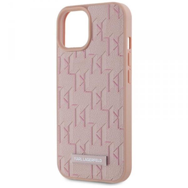 Etui Karl Lagerfeld Leather Monogram     Metal Logo MagSafe do iPhone 15 różowy