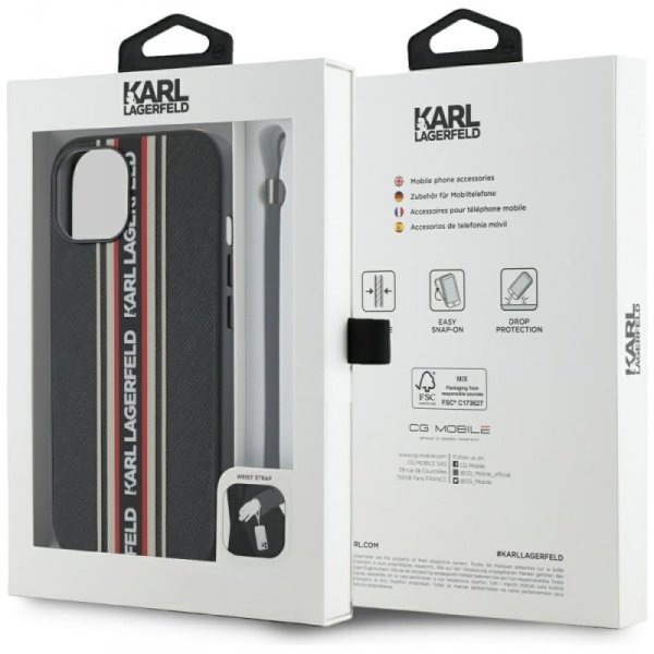 Etui Karl Lagerfeld Saffiano Athleisure  Stripes Cord do iPhone 15 czarno-czerwony