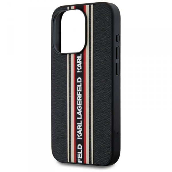 Etui Karl Lagerfeld Saffiano Athleisure  Stripes Cord do iPhone 15 Pro czarno-czerwony