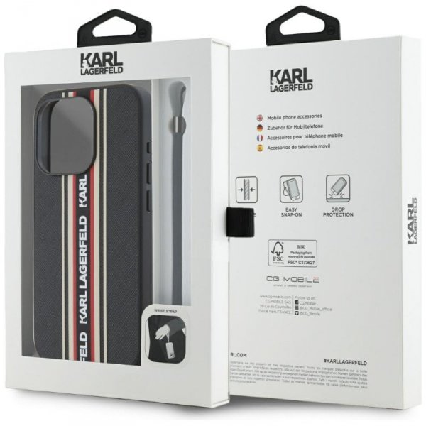 Etui Karl Lagerfeld Saffiano Athleisure  Stripes Cord do iPhone 15 Pro czarno-czerwony