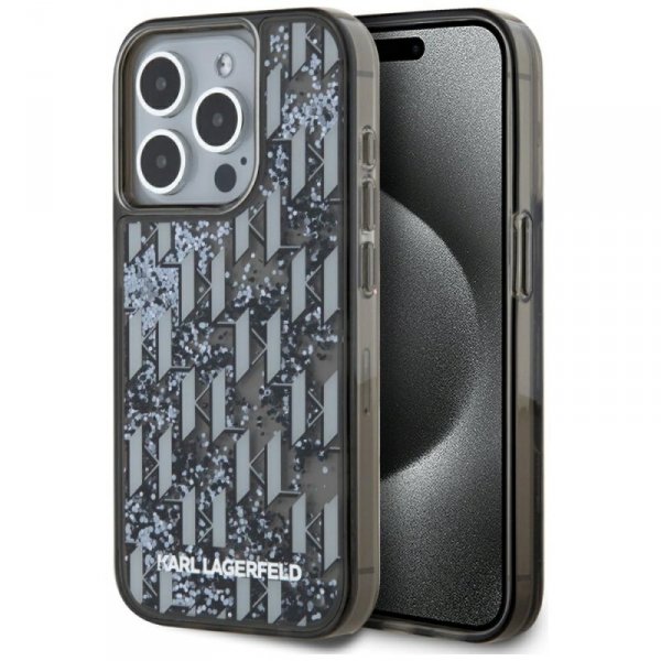 Etui Karl Lagerfeld Liquide Glitter      Monogram Gradient do iPhone 15 Pro czarny