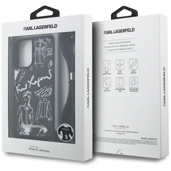 Etui Karl Lagerfeld Crossbody Grained    Pattern & Logo do iPhone 16 czarny