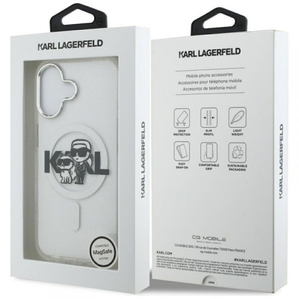 Etui Karl Lagerfeld IML Glitter Karl &   Choupette Sketch Logo MagSafe do iPhone 17 przezroczysty