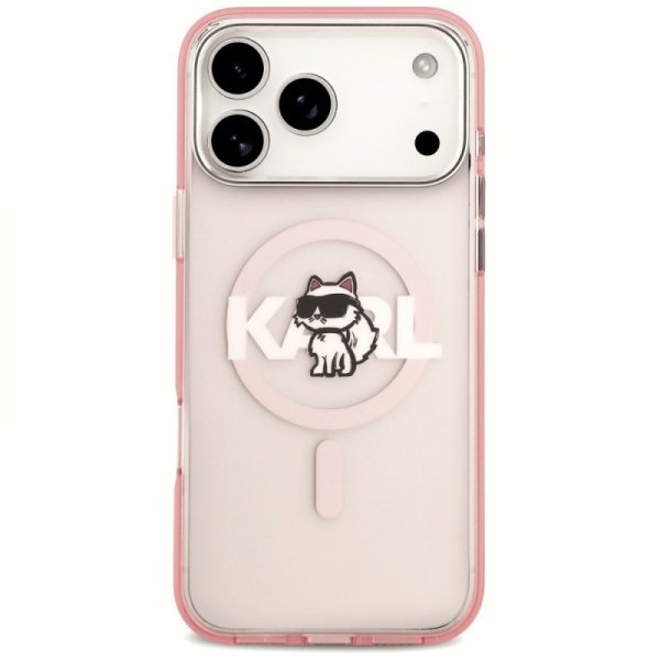 Etui Karl Lagerfeld IML Choupette Sketch Logo MagSafe do iPhone 17 Pro Max różowy