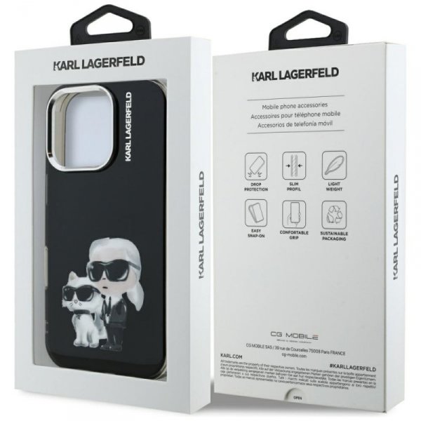 Etui Karl Lagerfeld IML Aquarelle Karl   & Choupette & Logo do iPhone 16 Pro Max czarny