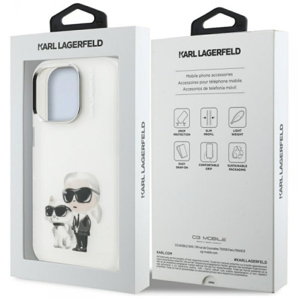 Etui Karl Lagerfeld IML Aquarelle Karl   & Choupette & Logo do iPhone 16 Pro Max biały