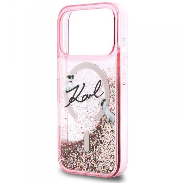 Etui Karl Lagerfeld Liquid Glitter Karl  Script Logo MagSafe do iPhone 17 Pro różowy