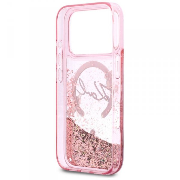 Etui Karl Lagerfeld Liquid Glitter Karl  Script Logo MagSafe do iPhone 17 Pro różowy