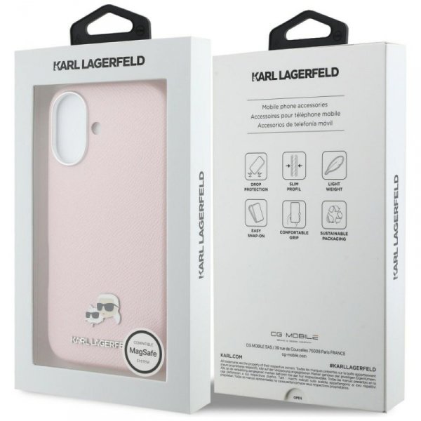 Etui Karl Lagerfeld Karl & Choupette     Head Pins Saffiano MagSafe do iPhone 17 różowy