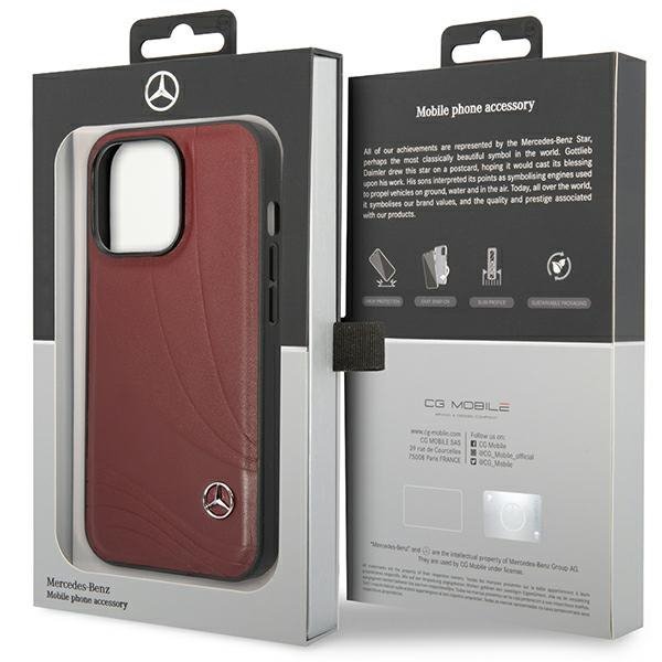 Mercedes MEHCP14L8ROLR iPhone 14 Pro 6.1&quot; czerwony/red hardcase Leather Wave Patern