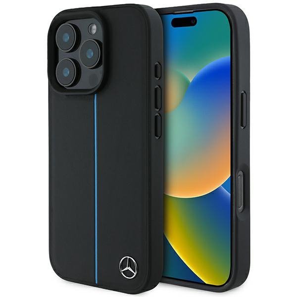 Mercedes MEHMP16L23RURBK iPhone 16 Pro 6.3&quot; czarny/black hardcase MB Blue Line Leather MagSafe