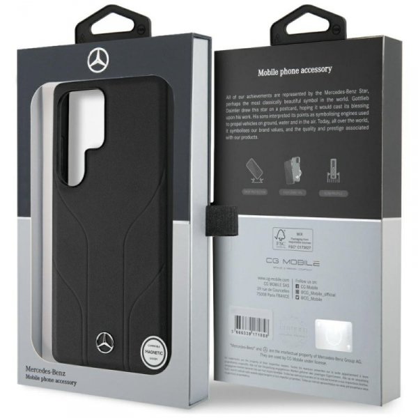 Etui Mercedes Leather Debossed Lines     MagSafe do Samsung Galaxy S25 Ultra czarny