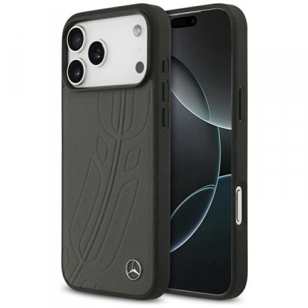 Etui Mercedes Leather Large Laurel Leave MagSafe do iPhone 17 Pro Max antracyt