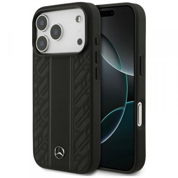 Etui Mercedes Leather Laurel Leaves      Stripes MagSafe do iPhone 17 Pro czarny