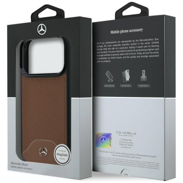 Etui Mercedes Leather Wood Effect and    Curve MagSafe do iPhone 17 Pro camel
