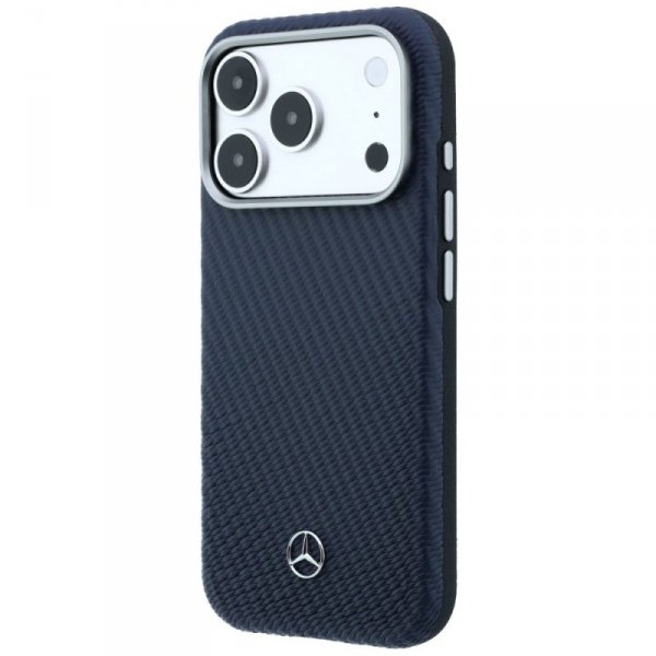 Etui Mercedes Leather Semi Wrap Wood     Effect MagSafe do iPhone 17 Pro Max granatowy