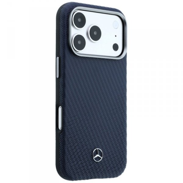 Etui Mercedes Leather Semi Wrap Wood     Effect MagSafe do iPhone 17 Pro Max granatowy