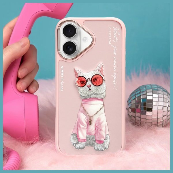 Nimmy etui iPhone 16 6.1&quot; różowy/pink    Glasses Cool Cat