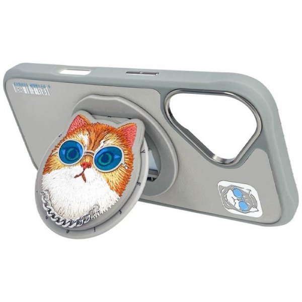 Etui Nimmy Glasses Cool Cat MagSafe do   iPhone 16 szary