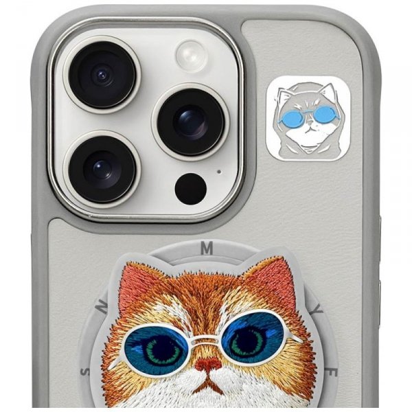 Etui Nimmy Glasses Cool Cat MagSafe do   iPhone 16 Pro szary